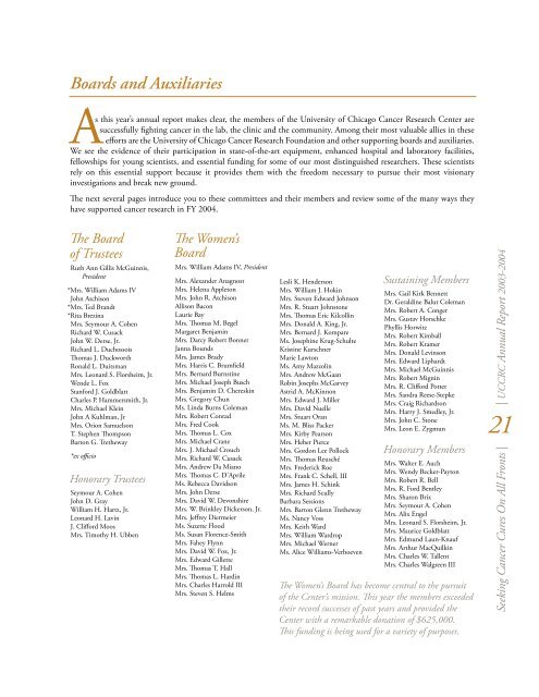 ANNUAL REPORT 2003-2004 L REPORT Cancer Cures On All Fronts