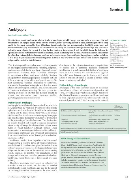 Epidemiology of amblyopia - The Private Eye Clinic