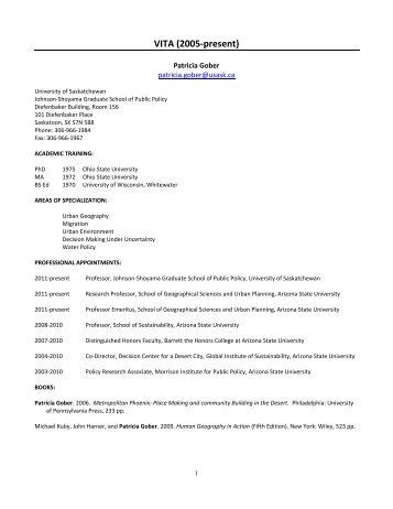 Download Patricia Gober's abridged CV. - Johnson-Shoyama ...