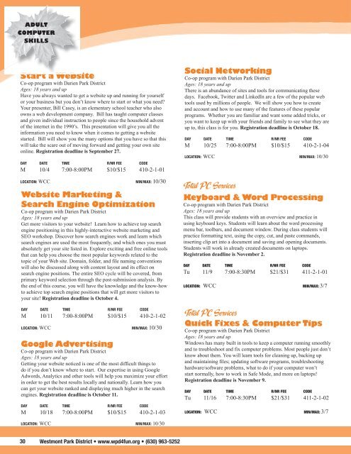 2010 Guide to Activities & Classes - Westmont Park District