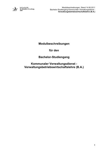 Modulbeschreibungen Kv Vbwl 2011 06 14 Fhov Nrw