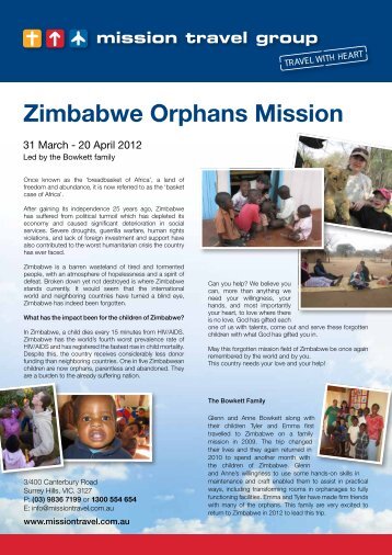 ZIMBABWE ORPHANS MISSION 31 March - 20 ... - Mission Travel