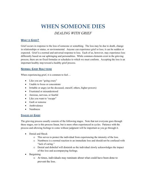 When Someone Dies - Dealing with Grief