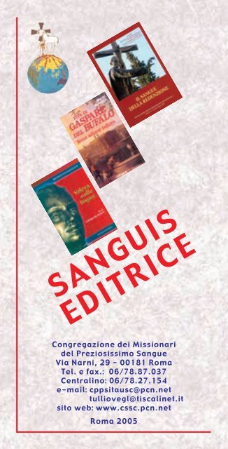 Catalogo della "Sanguis Editrice" - Centro Studi Sanguis Christi