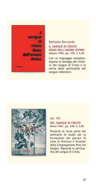 Catalogo della "Sanguis Editrice" - Centro Studi Sanguis Christi