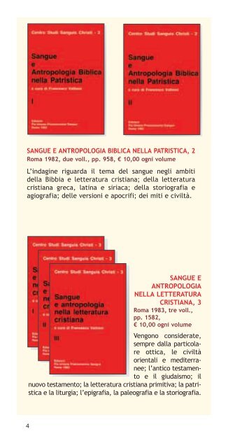 Catalogo della "Sanguis Editrice" - Centro Studi Sanguis Christi