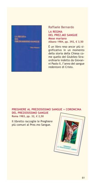 Catalogo della "Sanguis Editrice" - Centro Studi Sanguis Christi