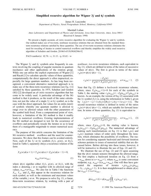 Simplified recursive algorithm for Wigner 3j and 6j symbols - iucaa