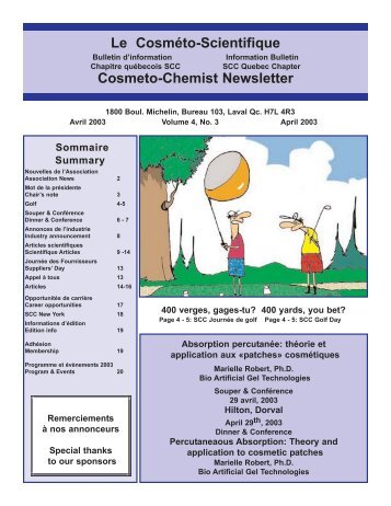 Le Cosméto-Scientifique Cosmeto-Chemist Newsletter - SCC Québec