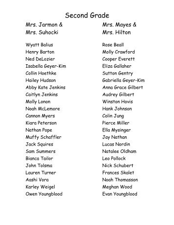 2012 2nd Grade class list - Webb School of Knoxville