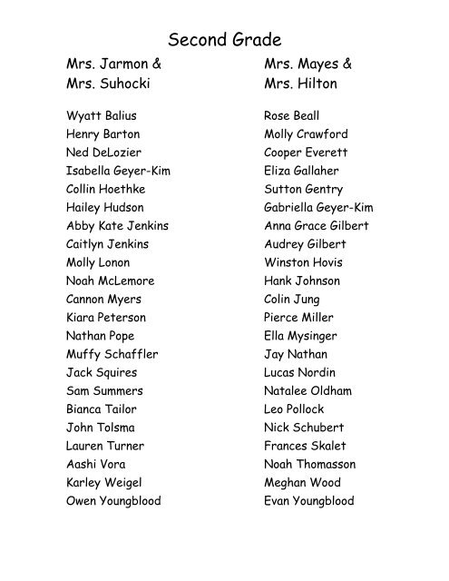2012 2nd Grade class list - Webb School of Knoxville