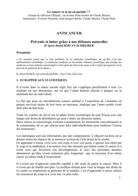ANTICANCER - GEQC Groupe d'Experts Qualité CNAM