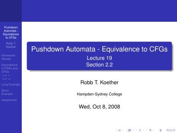 Pushdown Automata - Hampden-Sydney College