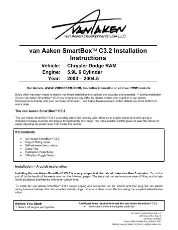 van Aaken SmartBoxâ¢ C3.2 Installation Instructions - 4 Wheel Online