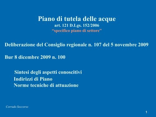 Il piano di Tutela delle Acque - Ordine dei Geologi Regione del Veneto