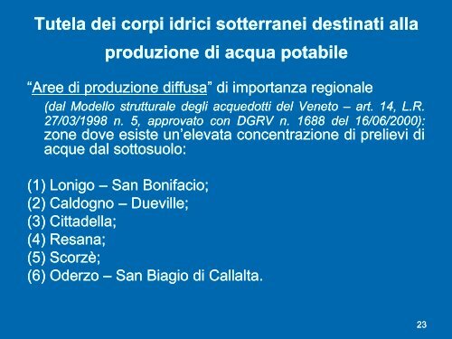 Il piano di Tutela delle Acque - Ordine dei Geologi Regione del Veneto