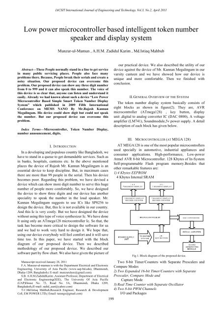 Low power microcontroller based intelligent token number ... - IJET