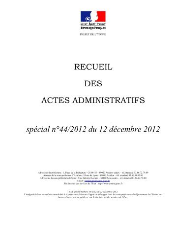 recueil special nÂ°44 - PrÃ©fecture de l'Yonne