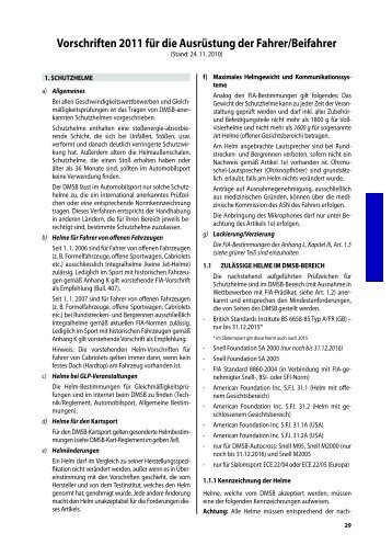 Vorschriften 2011 für die Ausrüstung der Fahrer/Beifahrer - FHR