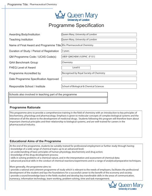Programme Specification Queen Mary University Of London Programme Specification Queen Mary University Of London