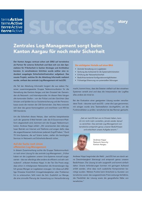 Zentrales Log-Management sorgt beim Kanton ... - terreActive AG