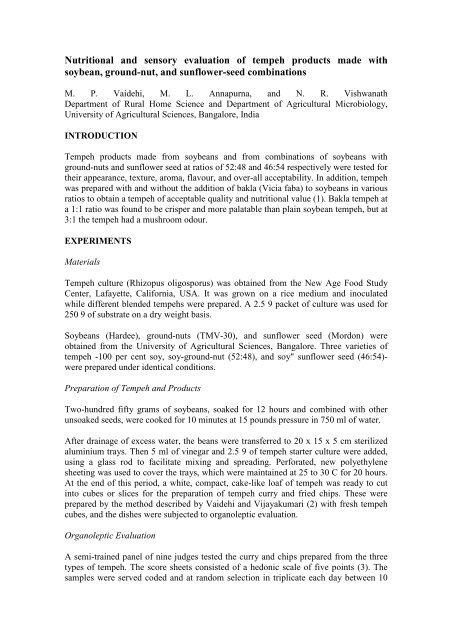 Nutritional and sensory evaluation of tempeh products made with ...