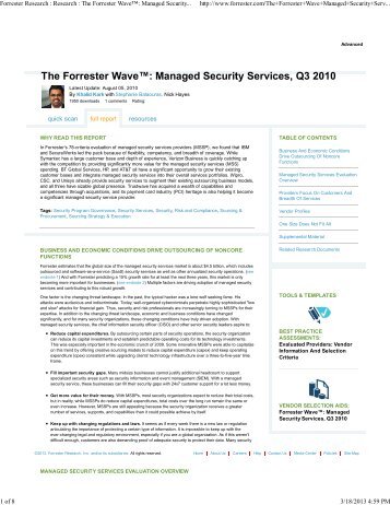 The Forrester Waveâ¢: Managed Security Services, Q3 2010