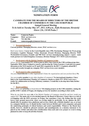 Cameron Pegley - British Chamber of Commerce in the Czech ...