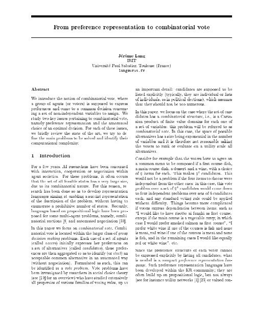 From Preference Representation To Combinatorial Vote J Eercome