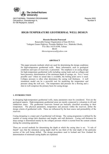 HIGH-TEMPERATURE GEOTHERMAL WELL DESIGN - Orkustofnun