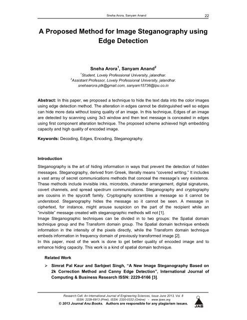 A Proposed Method for Image Steganography using Edge ... - Ijoes.org