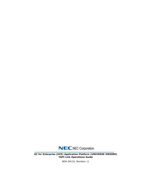 OW5000 TAPI Link Operations Guide - NEC Corporation of America