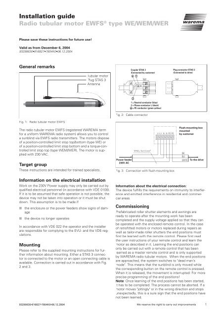 Installation guide Radio tubular motor EWFS type WE ... - Warema
