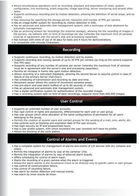 Software Characteristics Digifort Enterprise - Global Forte