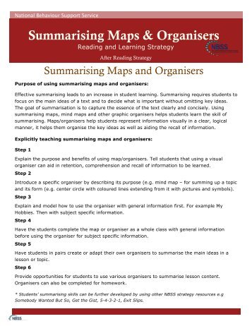 Summarising Maps & Organisers - NBSS