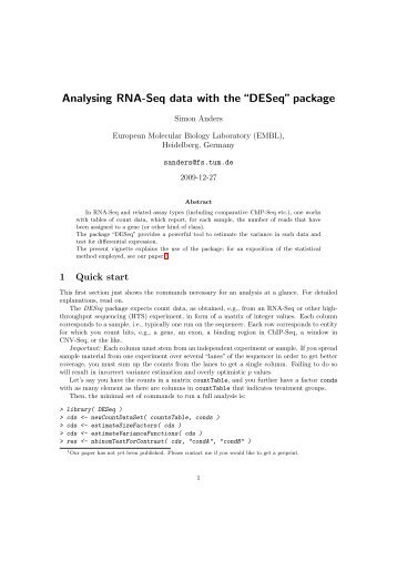 Analysing RNA-Seq data with theâDESeqâpackage - EMBL