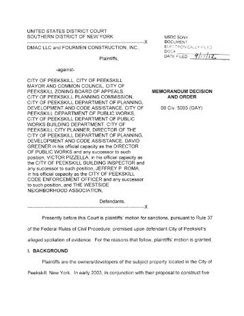 DMAC LLC and Fourmen Construction, Inc. v. City of Peekskill