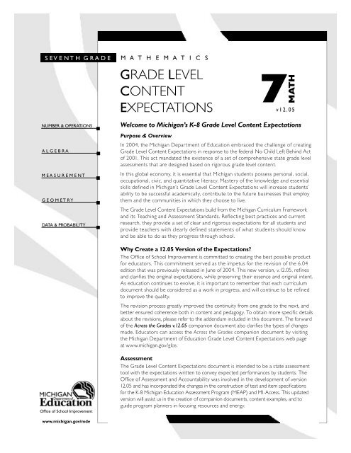 Grade Level Content Expectations - State of Michigan