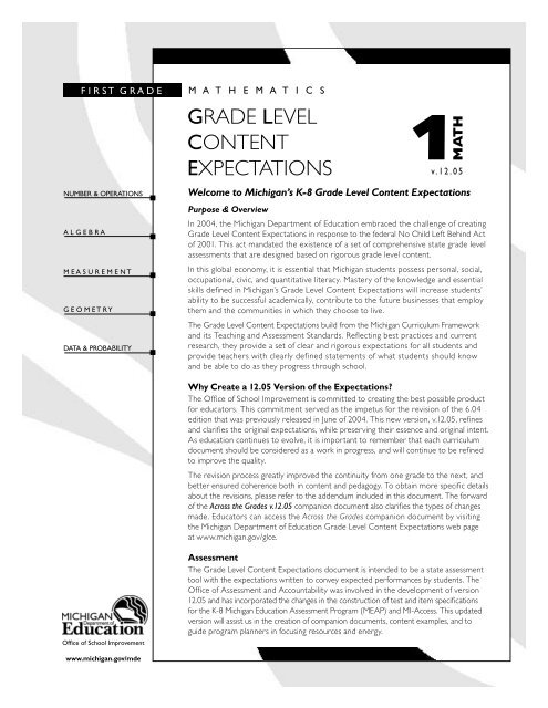 Grade Level Content Expectations - State of Michigan