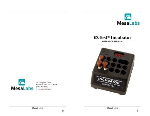 1410 Incubator Manual - Mesa Labs