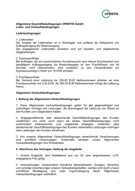Allgemeine Geschäftsbedingungen OPERTIS GmbH: Liefer- und ...