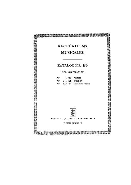 RÃ‰CRÃ‰ATIONS MUSICALES - Schneider-musikantiquar.de