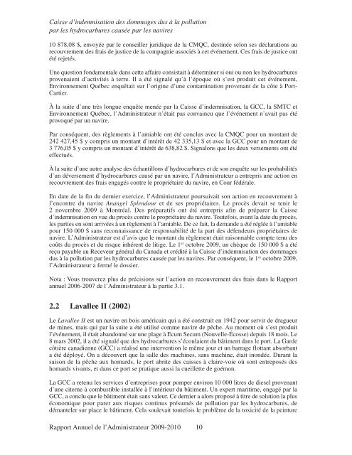 Caisse d'indemnisation des dommages dus à la pollution par les ...