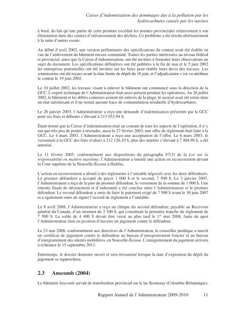 Caisse d'indemnisation des dommages dus à la pollution par les ...