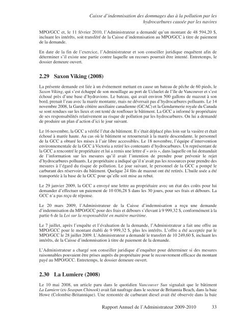 Caisse d'indemnisation des dommages dus à la pollution par les ...