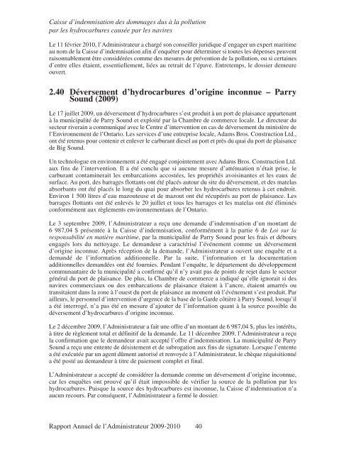 Caisse d'indemnisation des dommages dus à la pollution par les ...