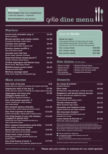 dine menu - White Hart Hotel