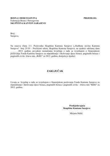 Izvjestaj IKRE.pdf - SkupÅ¡tina Kantona Sarajevo - Vlada Kantona ...