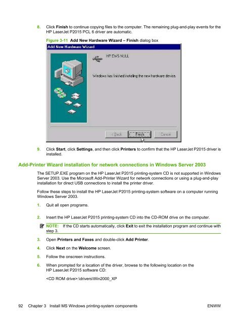 HP LaserJet P2015 Printer Software Technical Reference - ENWW