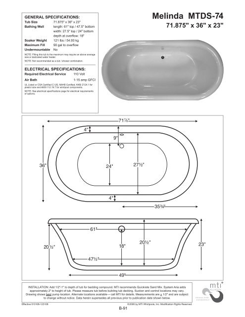 Melinda MTDS-74 71.875" x 36" - Designer Plumbing